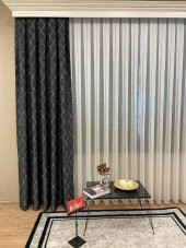 Blackout Karartma Zemin Baskılı Modern Çizgili Desen 1/2,50 Pile Fon Perde  Siyah 90 x 270 - 1