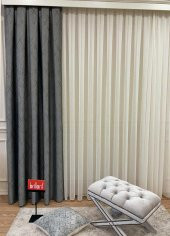Blackout Karartma Zemin Baskılı Modern Çizgili Desen 1/2,50 Pile Fon Perde Gri 100 x 270 - 1