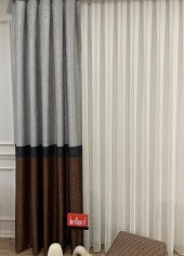 Keten Zemin Ekose Desen 1/2,50 Pile Fon Perde  Gold 80 x 270 - 1