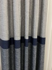 Keten Zemin Ekose Desen 1/2,50 Pile Fon Perde  Lacivert 80 x 260 - 2