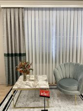Keten Zemin Ekose Desen 1/2,50 Pile Fon Perde  Yeşil 70 x 260 - 1