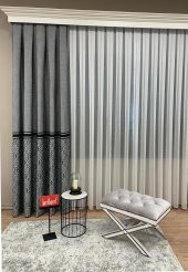 Blackout Karartma Zemin Baskılı Damask Desen 1/2,50 Pile Fon Perde Siyah 100 x 260 - 1