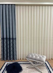 Blackout Karartma Zemin Baskılı Damask Desen 1/2,50 Pile Fon Perde  Lacivert 70 x 260 - 1