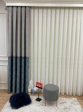 Blackout Karartma Zemin Baskılı Damask Desen 1/2,50 Pile Fon Perde  Turkuaz 80 x 270 - 1