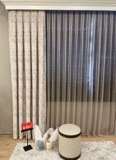Sönil Desen Jakar 1/2,5 Pile Jakar Fon Perde  Bej 80 x 270 - 1