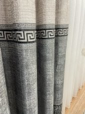 Keten Zemin Versace Desen 1/2,50 Pile Fon Perde  Gri 90 x 270 - 2