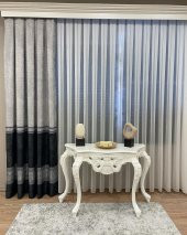 Keten Zemin Versace Desen 1/2,50 Pile Fon Perde  Siyah 70 x 260 - 1