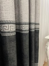 Keten Zemin Versace Desen 1/2,50 Pile Fon Perde  Siyah 90 x 270 - 3