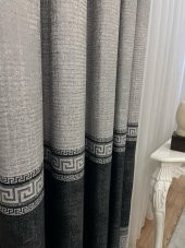 Keten Zemin Versace Desen 1/2,50 Pile Fon Perde  Siyah 70 x 260 - 4