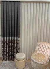 Damask Desen Jakar 1/3 Sık Pile Jakar Fon Perde  Kahverengi 90 x 260 - 1