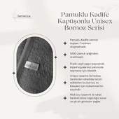 Pamuklu  Kadife Kapüşonlu Unisex Mürdüm Bornoz - 9