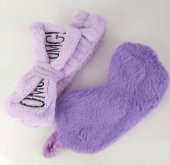 Lilalı Set Peluş Uyku Bandı Saç Bagı Bandana Banyo Makyaj Kız Çocuk Hediye Seti - 2