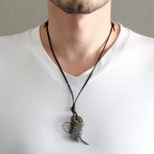 Nipora Tuğra Tasarım Ayarlanabilir İp Zincirli Pirinç Erkek Kolye thumbnail 1