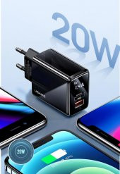 Usams US-CC133 T40 20W QC3.0+PD Type-C+USB Dijital Göstergeli Hızlı Şarj Başlığı - 5