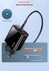 Usams US-CC133 T40 20W QC3.0+PD Type-C+USB Dijital Göstergeli Hızlı Şarj Başlığı - 6