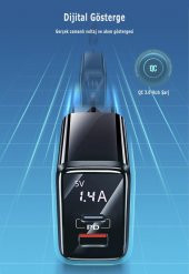 Usams US-CC133 T40 20W QC3.0+PD Type-C+USB Dijital Göstergeli Hızlı Şarj Başlığı - 7