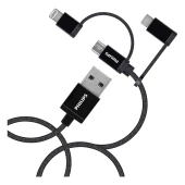 Philips Mfı Apple Lisanslı 3İn1 Micro Usb-Lightining-Type-C Hızlı Şarj Ve Data Kablosu 2M Siyah Dlc3106t thumbnail 3