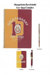 Galatasaray Orijinal Defter Kalem Kırtasiye Ahşap Kutulu 5li Taraftar Hediye Set - 4