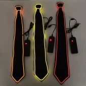 Kırmızı Led Işıklı Kravat Siyah Parti Kravatı Floresan Işık Glow Yılbaşı Düğün Eğlence HJ-ENT01 - 2