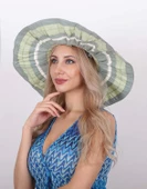 Kadın Çizgili Geniş Kenarlı Şapka 5376 thumbnail 1