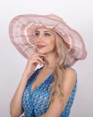 Kadın Çizgili Geniş Kenarlı Şapka 5376 thumbnail 8