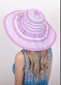 Kadın Çizgili Geniş Kenarlı Şapka 5376 thumbnail 3