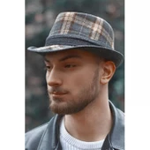 Erkek Ekose Desenli Fötr Şapka 5111 Gri thumbnail 1