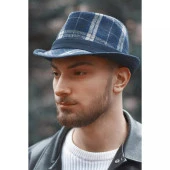 Erkek Ekose Desenli Fötr Şapka 5111 Lacivert thumbnail 1