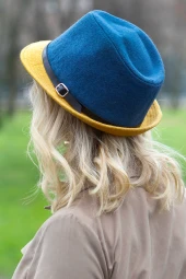Kadın Çift Renk Kaşe Fötr Şapka Mavi 4792 - 2
