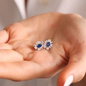 Baget Taşlı Altın Safir Küpe - 1