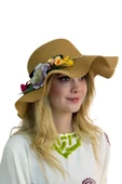 Kadın Çiçekli Hasır Şapka 3870 thumbnail 5