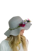 Kadın Çiçekli Hasır Şapka 3870 thumbnail 7