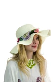 Kadın Çiçekli Hasır Şapka 3870 thumbnail 4