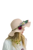 Kadın Çiçekli Hasır Şapka 3870 thumbnail 2