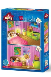 Art Çocuk Puzzle Uyku Vakti ve Bale Provası 2x100 Parça Puzzle - 1