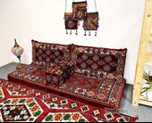 Shark Anatolia  Afgan Desenli Şark Köşesi İkili Sedir Takımı Bordo - 3