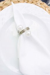 6 Adet Gümüş Galvaniz Kaplama Trio Steel İncili Peçete Yüzüğü thumbnail 1