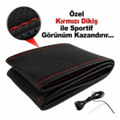 Oto Direksiyon Kılıfı Kırmızı Dikiş Estetik Görünüm Yüksek Kalite - 4