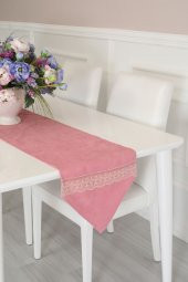 Dantel İşlemeli Runner 140x40 Pembe - 1
