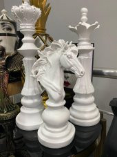 SATRANÇ TAKIMI ŞAH VEZİR AT BEYAZ 3 LÜ BİBLO - 1