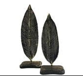 2 Lİ DEKORATİF KAİDELİ YAPRAK SİYAH GOLD - 1