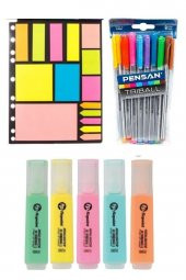 Pensan Tribal Tükenmez Kalem + Fixpoint Pastel Fosforlu Kalem + Post-it A4 15 Parça - 1