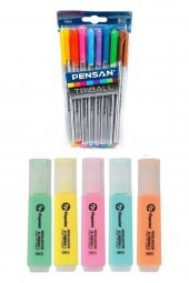 Pensan Triball Tükenmez Kalem 8 Renk + Fixpoint Pastel Fosforlu Kalem 5 Renk - 1
