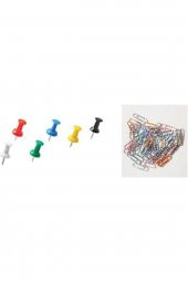 YYB Renkli Harita Çivisi Mantar Pano Raptiyesi 50 Tane + Renkli Ataş 50 Adet - 1