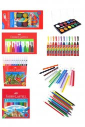 Faber Castell Okul Seti 3 - Kuruboya Suluboya Keçeli Kalem Paste Boya ( 12 Renk ) B.s - 1