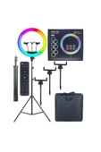 Rgb Ring Light 45 Cm Led Selfie Youtuber Tiktok Işığı 210 Cm Tripod Çanta Ve Kumandalı - 1