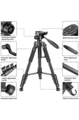 Neepho Profesyonel 175 cm Dslr ve Cep Telefon Tripod  Bluetooth Kumanda Telefon Tutacaklı - 6