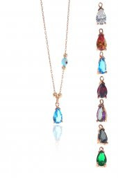 Gümüş dorica toplu taşlı damla kolye SGTL9018 thumbnail 1