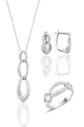 Gümüş zincir modeli zirkon taşlı üçlü set SGTL9078 thumbnail 1