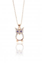 Gümüş rose zirkon taşlı baykuş kolye kolye - 1